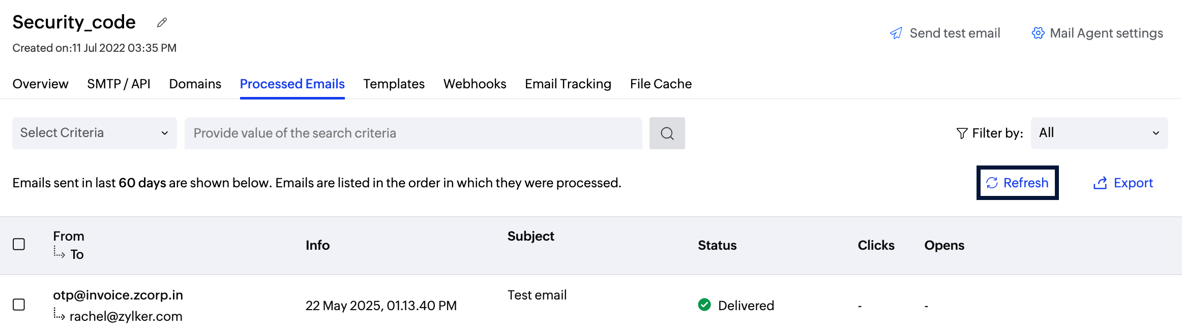 Refresh log access screenshot