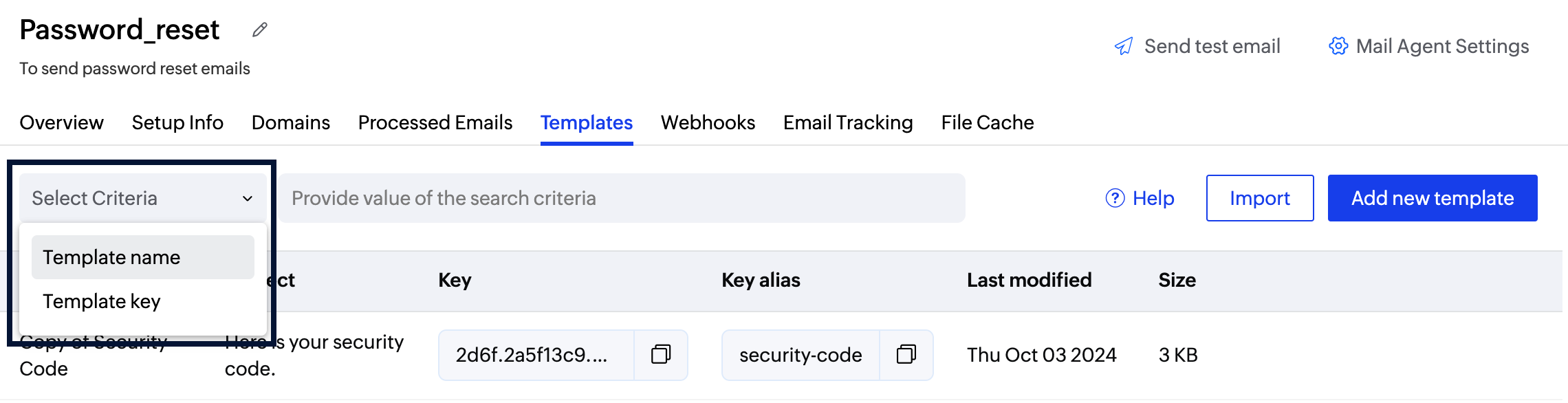 UI screenshot showing search criteria