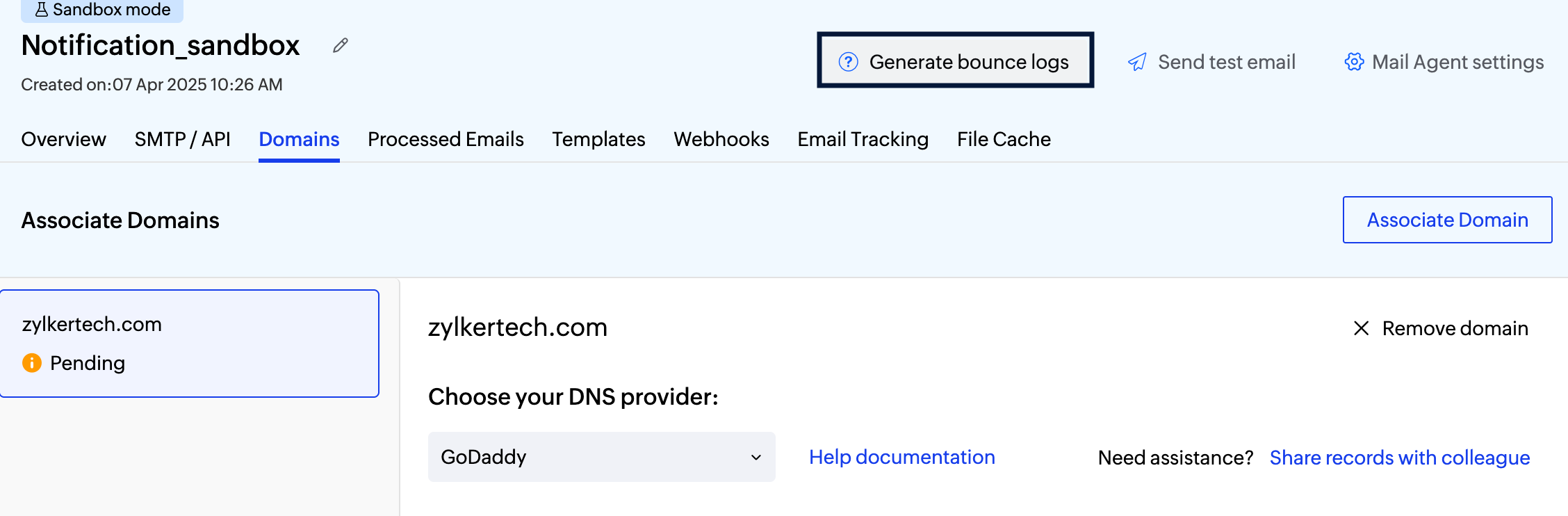 Sandbox domain section