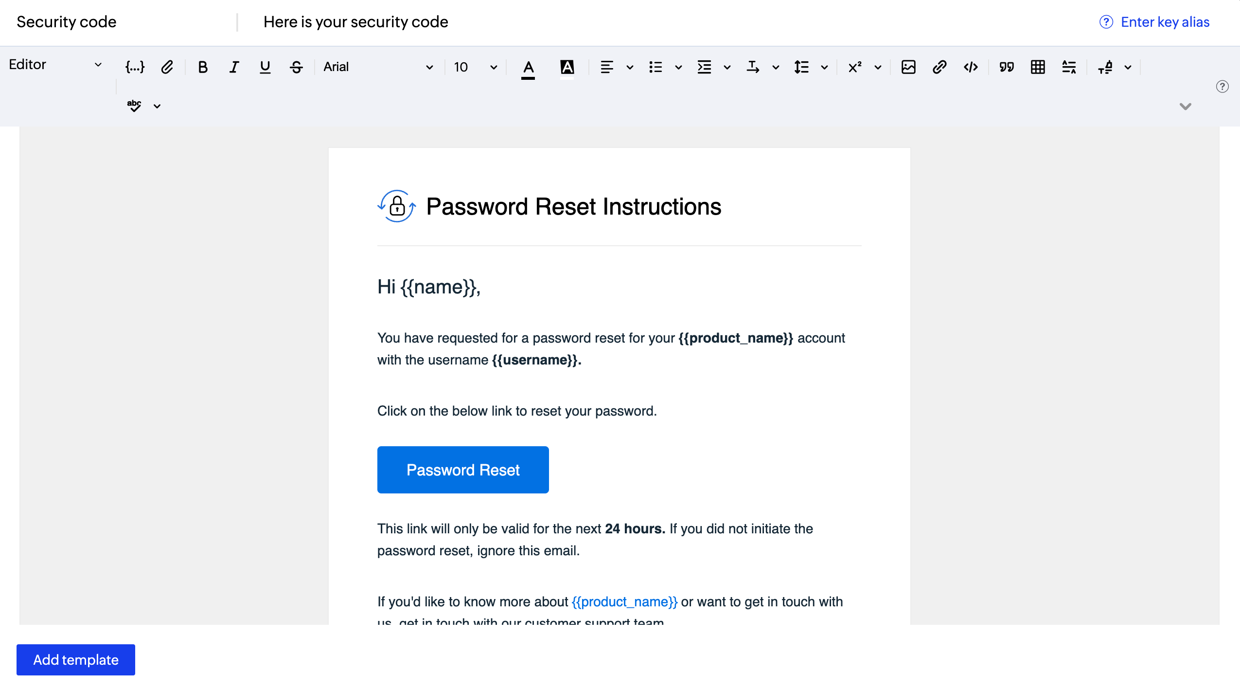 UI screenshot of security code