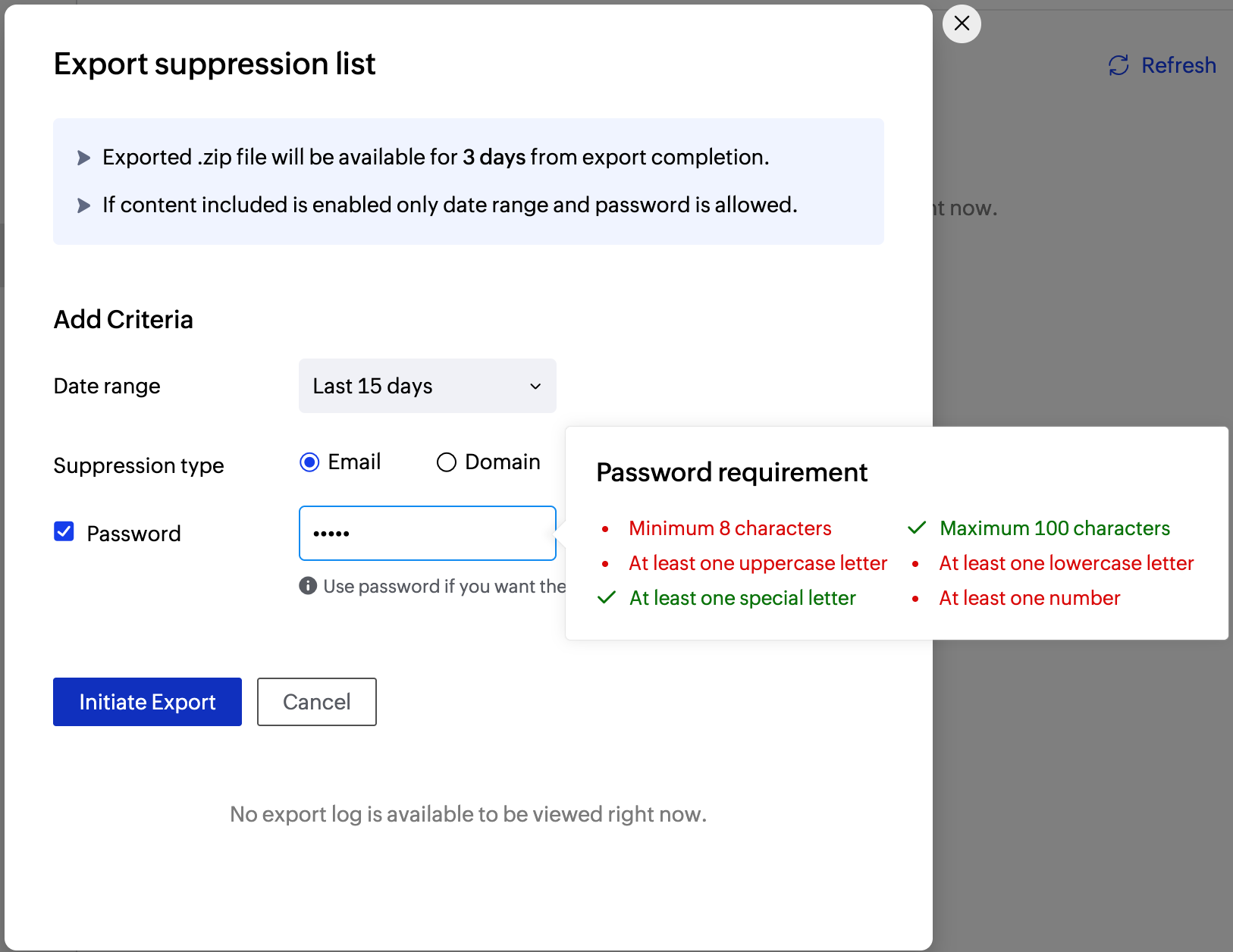 Export suppression list