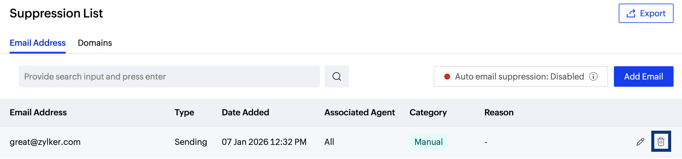 Delete suppression entries