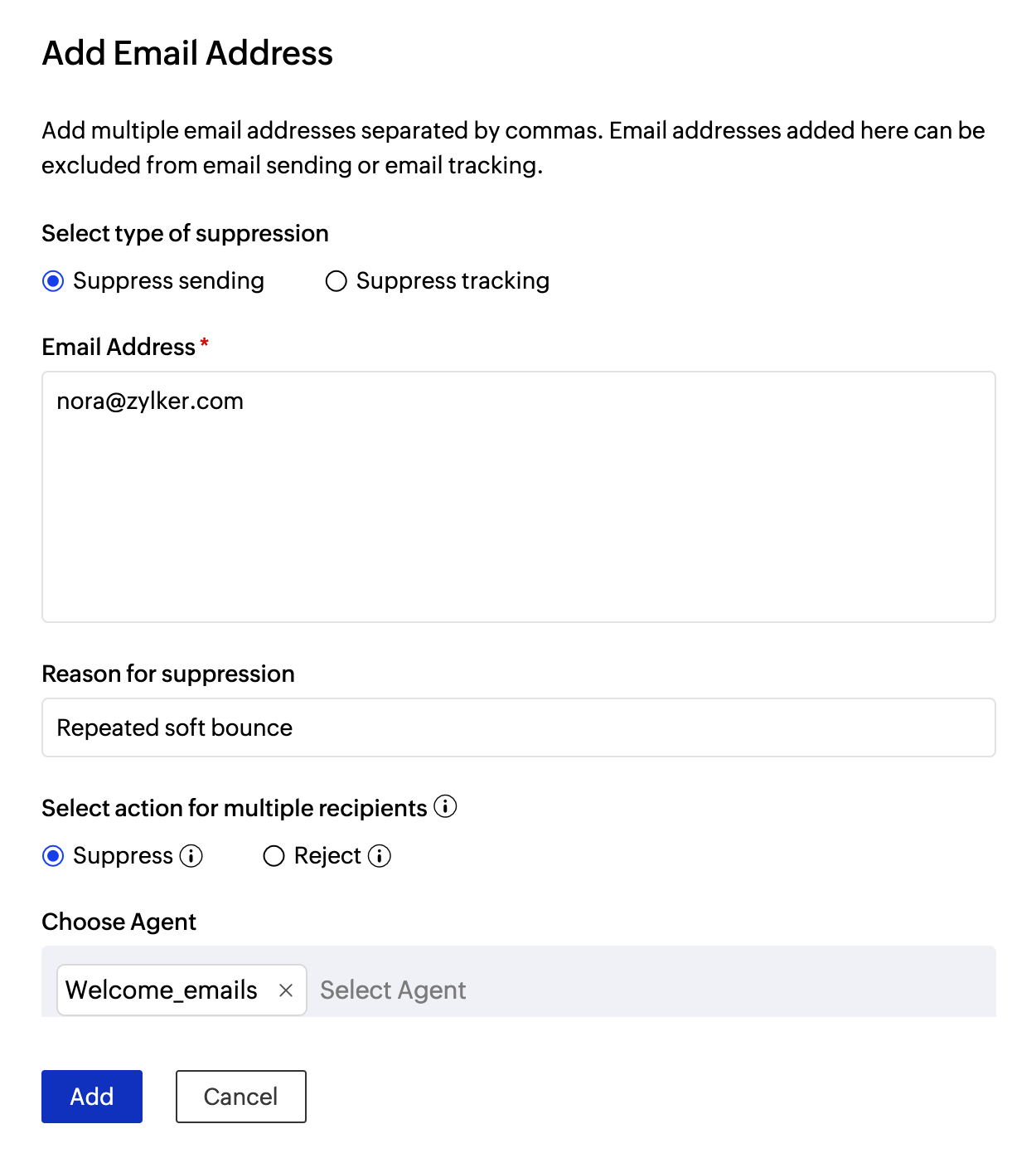 Enter suppression values