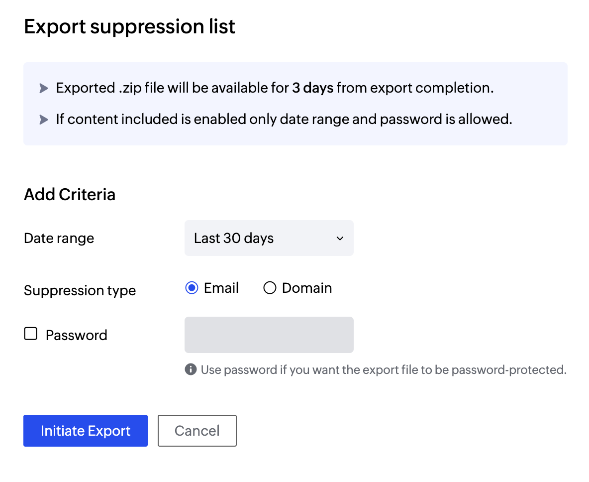 Export supression list Export supression list
