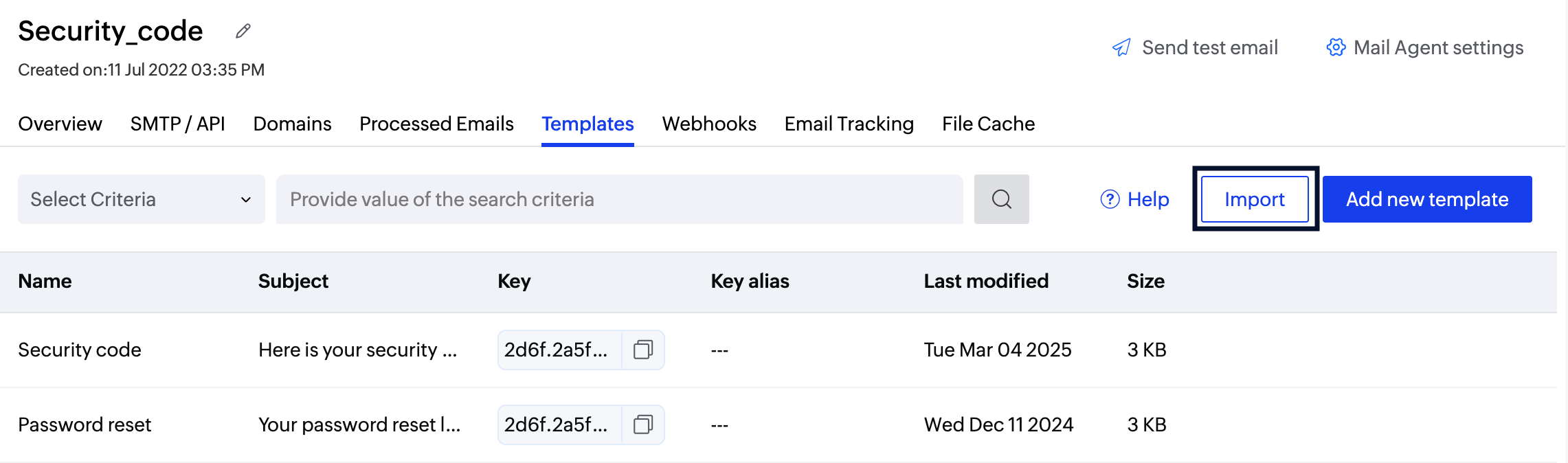 Import new template screenshot