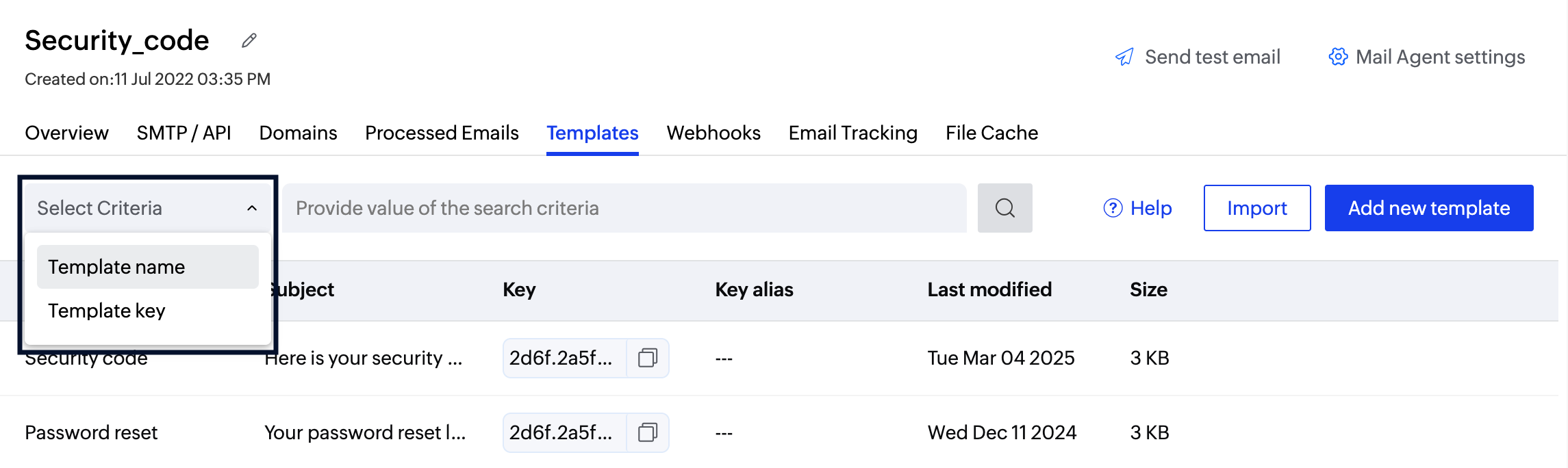 Search template screenshot