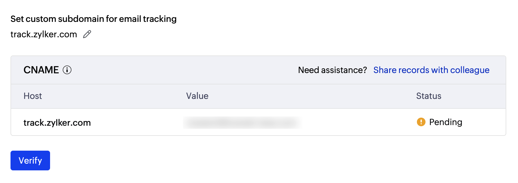 Verify track subdomain Verify track subdomain